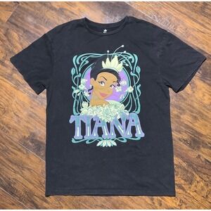 Disney Princess Tiana Graphic Tee Black Short Sleeve T-Shirt S/M Art Nouveau